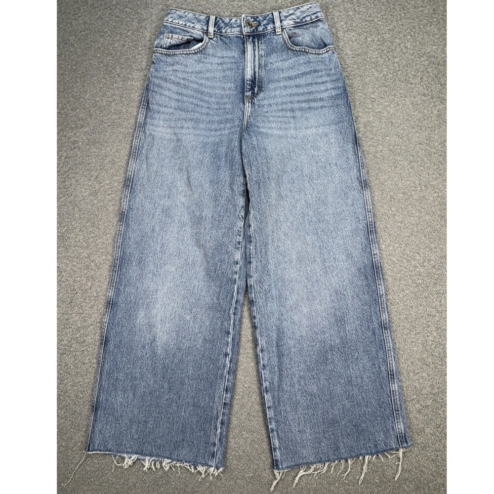 Garage Wide Leg Jeans Women's 7 Blue Denim Light Wash High Rise Baggy Whiskered